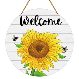 YUNKKIN Sunflower Decor Summer Decorations for Home Summer Door Decor Sunflower Wreath Wooden Welcome Sign for Front Door Hanger for Office Wall Indoor Home Decorations