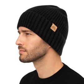 TOP-EX XL/XXL Winter Hat Merino Wool Beanie Men's Warm Knitted Hat with Fleece Lining Wool Hat Women's Winter for Ski Outdoor Gift, 96573_Black, XL - XXL