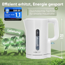 Bollitore Clatronic 1L | 900W | Senza BPA | Comando con una sola mano | Indicatore del livello dell'acqua | Bollitore | Protezione contro il surriscaldamento | WK 3834 bianco