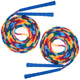 Coolrunner Cuerda de saltar de 16 pies de largo (paquete de 2), cuerda de saltar doble holandesa, cuerda de saltar suave con abalorio para niños y adultos, cuerda de saltar segmentada de plástico, lo suficientemente larga para 4-5 puentes (azul2)