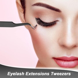 JEYORZY 2 Stück Wimpern Pinzette, Wimpernverlängerung Pinzette, Edelstahl Gebogene Gerade Pinzette, mit Ledertasche, für Wimpern, Nagelkunst, Schmuckherstellung, Verwendet werden(Schwarz)