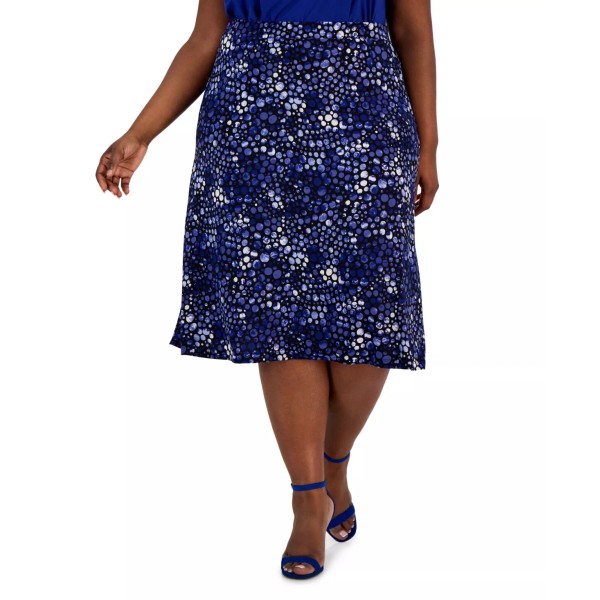 Kasper /LX082/ Kasper Plus Stretch Pull-On Dot-Print Midi Jersey Skirt