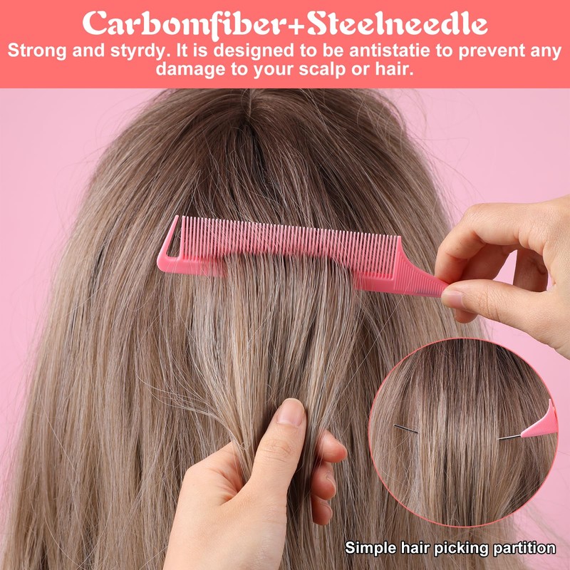 3 Pcs Rat Tail Combs, Mabor C Curved Parting Rat
