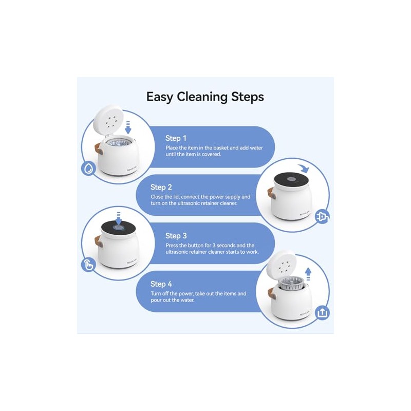 Ultrasonic Retainer Cleaner, 45kHz 3 Modes with for Aligner, Mouth