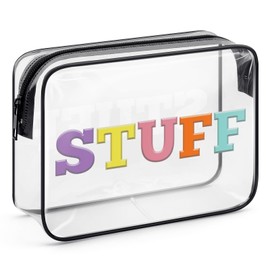 Stuff Care Bag Preppy Makeup Bag Birthday Christmas Graduation Gift for Teen Girls Women Daughter Sister Friend Niece Gift Clear Letter Cosmetic Bag Zipper Makeup Pouch Travel Toiletry Bag Storage Bag