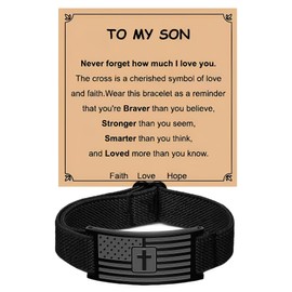 LUSENME Easter Basket Stuffers Gifts for Men, American Flag Cross Bracelet for Son Husband Grandson (SON)