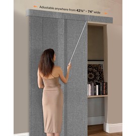 Heefen Adjustable Panel Track Blinds Light Filtering Vertical Blinds with Valance, Room Dividers, Retractable Track from 42" to 74" W, Trimmable Panel Up to 96" H (Light Grey)