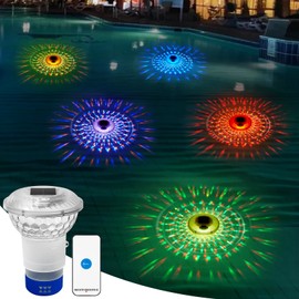 Solar Pool Chlorine Floater,RGB Color Changing Floating Pool Chlorine Dispenser for 4x3” Chlorine Tablets,Easy Opening Anti-Sinking Chlorine Tablet Holder Floater for Pool,Hot Tub,Spa