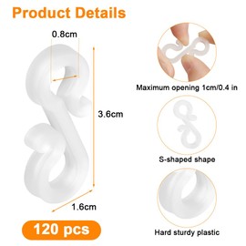 Flintronic 120 x Gutter Hooks for Fairy Lights, Gutter Hooks for Christmas, S-Hooks, Fairy Lights Hooks, Fairy Lights Holder for Indoor and Outdoor Use, for Christmas Outdoor Lighting (White)