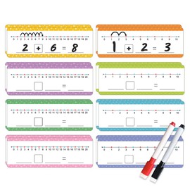 Lachilly Addition & Subtraction Number Line Dry Erase Cards Math Manipulatives Board for Kids Students Classroom Home Write and Wipe 3.46" x 10.5", 8Pcs for 0-10, 8Pcs for 0-20