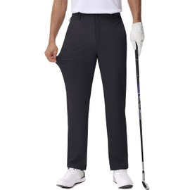 TACVASEN Black Dress Pants Men Stretch Golf Pants with Zipper Pockets Classic Fit Lightweight Slacks for Work Casual Travel