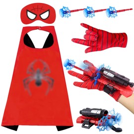 Pianocean Spider Web Shooter for Kids, Hero Launcher Wrist Toy Set with Gloves Super Cape Spider mask and Spider Launcher with 3 Sucker Bullets for Boys Girls Gift Educational Toy