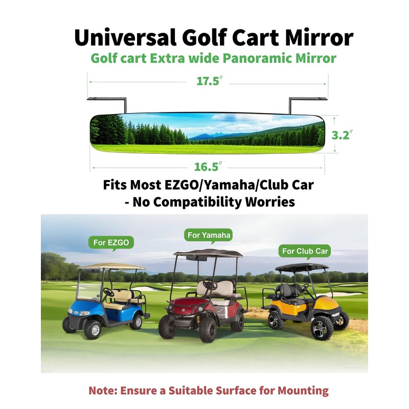 Golf Cart Rear View Mirror, 16.5" Universal Adjustable Rearview Mirror