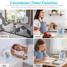 YiChZhe Bathroom Alarm Clock, Bath Timer, Waterproof Digital Bathroom Clock, Bathroom Clock, Shower Timer with Hygrometer and Thermometer, LCD Display, Countdown Timer, for Shower, Kitchen, Family