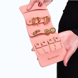 Hey Harper Travel Jewelry Organizer Roll – Compact Storage Pouch for Rings, Earrings, Necklaces & Bracelets – Foldable Case for Women (Included Only Roll) (Fuchsia)