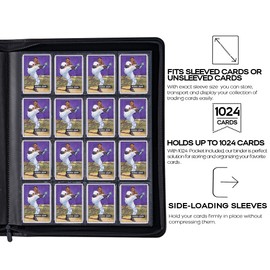 D DACCKIT Card Binder 16 Pocket - Fits 1024 Cards，4X4 Ringless Card Album with Sleeves for Trading Cards & Sports Cards（Model A，Classic Purple）