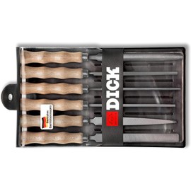 F. DICK Key File Set 6 Pieces (100 mm, Files with Wooden Handle, Cut 2 - for Medium Material Removal, Various Shapes, Workshop Files) 11871020