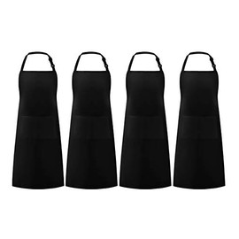 Syntus 4 Pack 100% Cotton Adjustable Bib Apron 2 Pockets Cooking Kitchen Aprons for Women Men Chef, Black