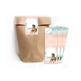 Junapack 12 Gift Bags (Natural) + 12 Horse Stickers for Party Bags Guest Gift for Children's Birthday Girls
