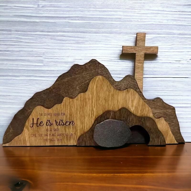 Didyts Easter Scene Wooden Religious Decoration,Jesus Cross Puzzle Statue Set