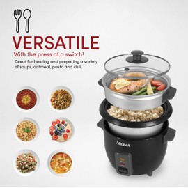 Aroma Housewares ARC-363-1NGB 3 Uncooked/6 Cups Cooked Rice Cooker, Steamer, Multicooker, 2-6 cups, Black
