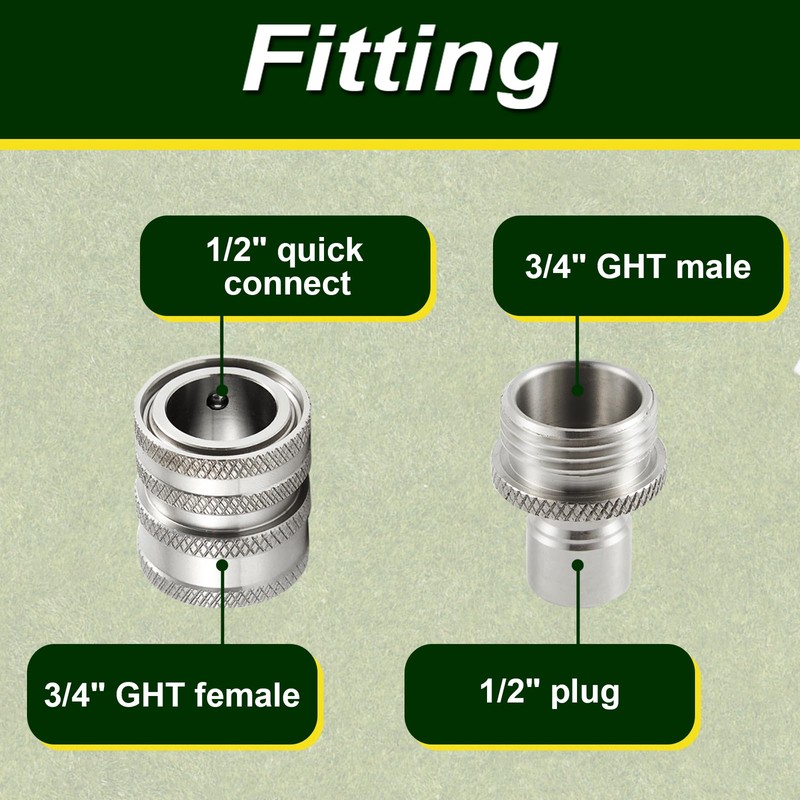 Raincovo Garden Hose Quick Connect, Stainless Steel Water Hose Fitting,