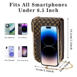 Jiusely Women Crossbody Bags, PU Leather Phone Bags, Retro Plaid Wallet Bag, Chain Messenger Bags Gifts for Teens Girls (Brown)