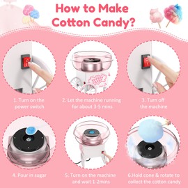 Cotton Candy Machine, Mini Cotton Candy Maker Machine for Kids with Sugar Scoop, Easy & Safe to Use, Pink Vintage Portable Candy Floss Maker for Birthday, Home, Party Gatherings, Christmas Gift