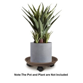 JzNova Plant Pallet Caddy with Wheels, Round Flower Pot Mover, Indoor Rolling Planter Dolly on Wheels, Outdoor Planter Trolley Tray Coaster, Brown