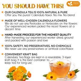 FreshDrinkUS, Premium 135 Calendula Tea Bags, 100% Natural and Pure Calendula Flowers, Eco-conscious Tea Bags. Calendula Flower Herbal Tea. No Sugar, No Caffeine, No Gluten, Vegan.