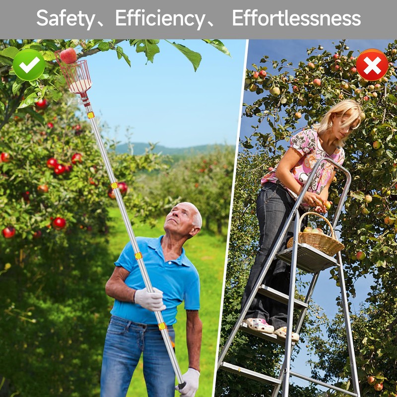 SANLIKE Fruit Picker Pole with Basket 12FT Adjustable Higher Lightweight