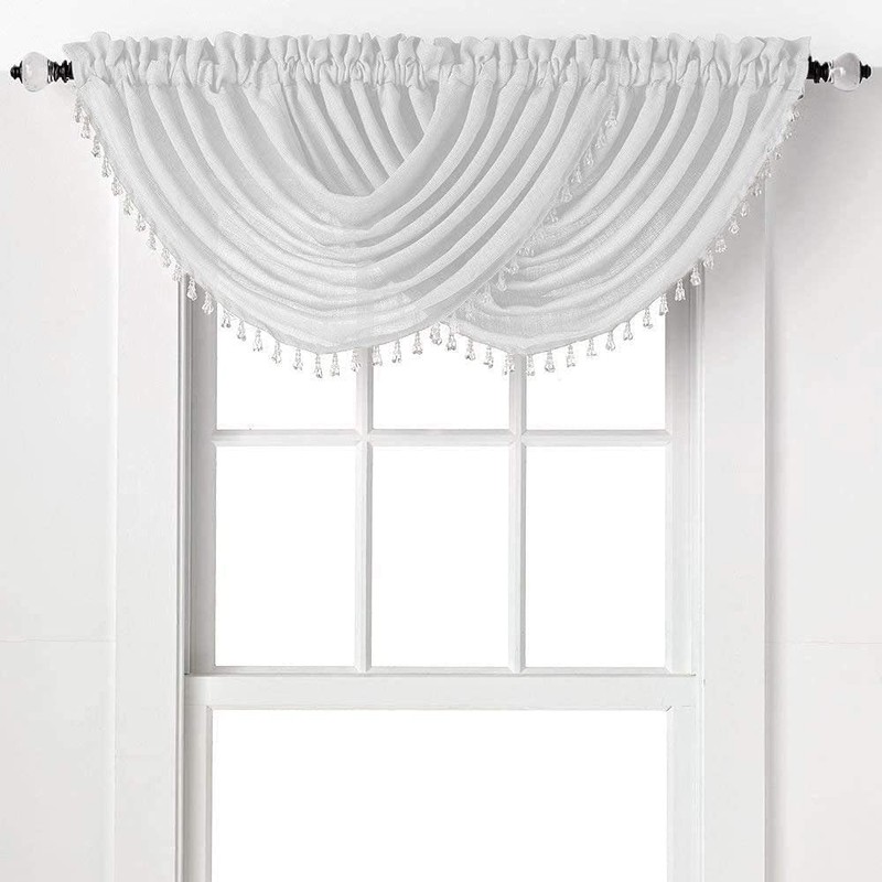 ANCLLO 3 Panels White Solid Waterfall Valance Window Curtain Linen