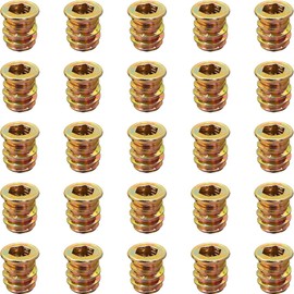 YoiYee Wood Furniture M6 x 13 mm Threaded Insert Nuts Interface Hex Socket Drive Zinc Yellow Passivated - 25 Pack