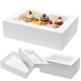 Mefleet Mefleet 25pcs 14x10x4 Rectangle Cake Boxes with Window - Quarter Sheet Bakery Boxes for Donuts, Cookies, Cupcakes, Pastry Baking Pie Treat Packaging White Large