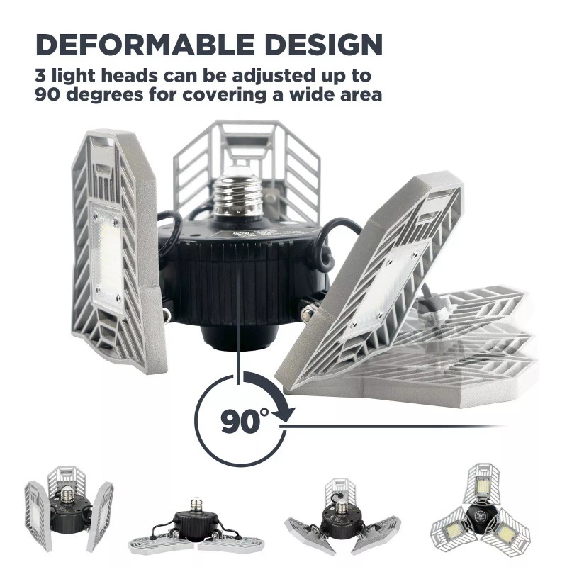 Adonixx 60W 6000LM LED Deformable Garage Light Ceiling Lamp Bulb