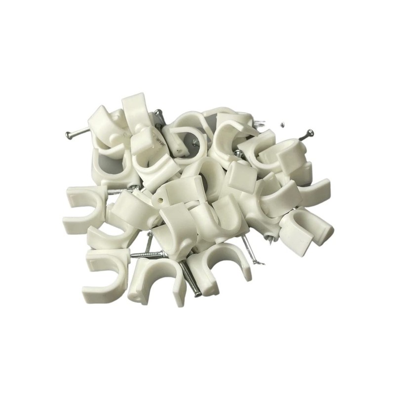 White Round Cable Clips 14mm- 100 Pieces