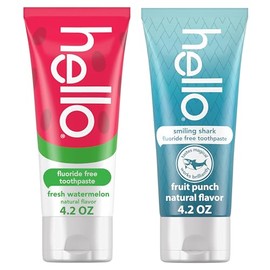 Hello Smiling Shark and Fresh Watermelon Fluoride Free Kids Toothpaste Pack, Includes 4.2 oz Smiling Shark Kids and 4.2 oz Fresh Watermelon Toothpaste