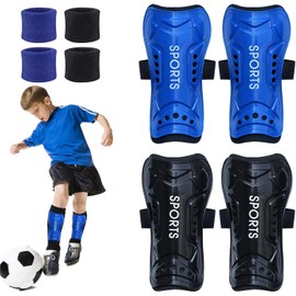 2Pairs Football Shin Pads for Toddler Kids Youth, BLAZDEVE Soccer Shin Guards Beginner Athlete Perforated Breathable Kids Shin Pad with Wrist Band for Boys and Girls (M 4-8th)