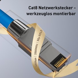 ZOERAX 2x CAT 8 RJ45 Connectors - Tool-free, 40 Gbit/s, STP/FTP Shielded, for AWG 23-26, PoE+ Compatible, 50μm Gold Contacts