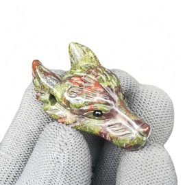 Sunshcat Natural Dragon Blood Jasper Pocket Wolf Head Crystals and Healing Stone Figurine,1.57 Inchs DIY Jewelry Pendant