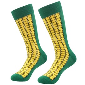 KoolHour Men's Fashion Socks Luxury Soft Cotton Casual Fun Food and Drink Corn Design Dress Crew Socks,Yellow Green 1 Pair