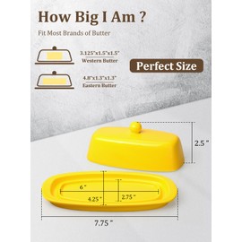 Yedio Ceramic Butter Dish with Lid for Countertop Refrigerator, 8 Inch Butter Holder with Porcelain Cover Knob Handle for East West Coast Butter Stick, Yellow