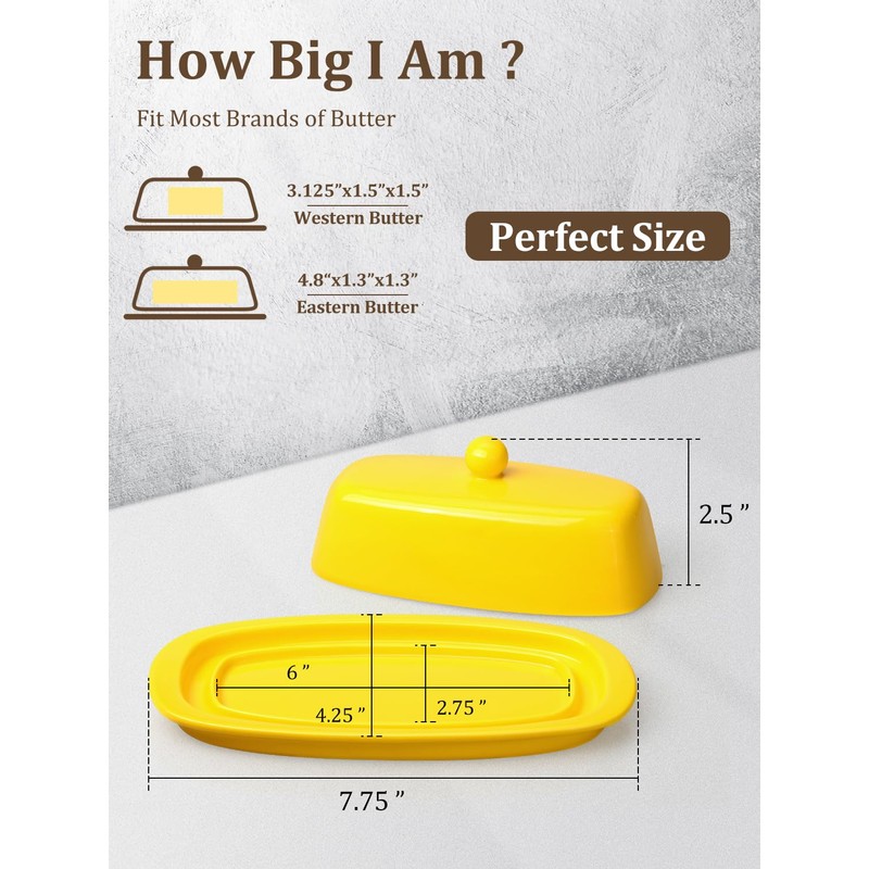 Yedio Ceramic Butter Dish with Lid for Countertop Refrigerator, 8