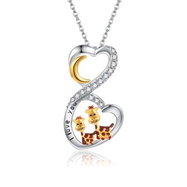 CUPENDA Giraffe Necklace 925 Sterling Silver Giraffe Infinity Necklace Mother Daughter Pendant Jewelry for Women