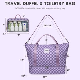 WOOMADA Weekender Overnight Bag for Women, Carry on Shoulder Travel Duffel with Shoes Compartment,Gym Bag with Toiletry Bag(purple checkerboard)