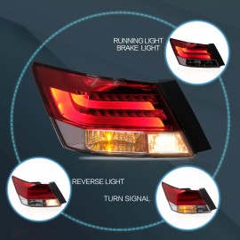 VLAND Pair LED Tail Lights Red For Honda Accord 2008-2012 4 Door Sedan Rear Brake Lamp