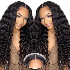 NKTU Wear and Go Glueless Wigs Human Hair Pre Plucked Pre Cut, 5x5 HD Lace Closure Wigs, All-Day Comfort, Deep Wave Wig for Women, Raw Human Hair, 200 Density, Narural color, 20 Inch