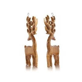 AeraVida Standing Stag Carved Teak Wood Wall Art Set of 2 | Carved Wood Wall Art | Handcraft Wooden Wall Art Home Décor