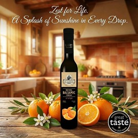 Ellora Farms, Orange Balsamic Vinegar, Real Fruit Infused, Thick Barrel Aged, No-added sugars, No-preservatives, Glass bottle, 8.5 oz (Orange)