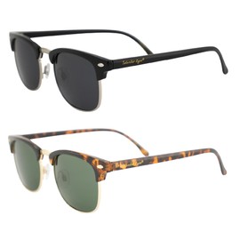 Islander Eyes Phuket Polarized Sunglasses for Men or Women 2 Pairs Semi Silver Metal-Rimmed Black & Tortoise Frames w/Smoke & Green Lenses